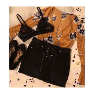 Distressed Black Denim Skirt